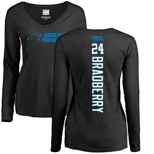 Carolina Panthers Black Women James Bradberry Backer Slim Fit NFL Football #24 Long Sleeve T Shirt
